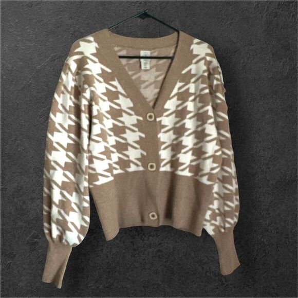 NEW JOIE long sleeve houndstooth button front cardigan sweater sz M women’s prep - Picture 3 of 6